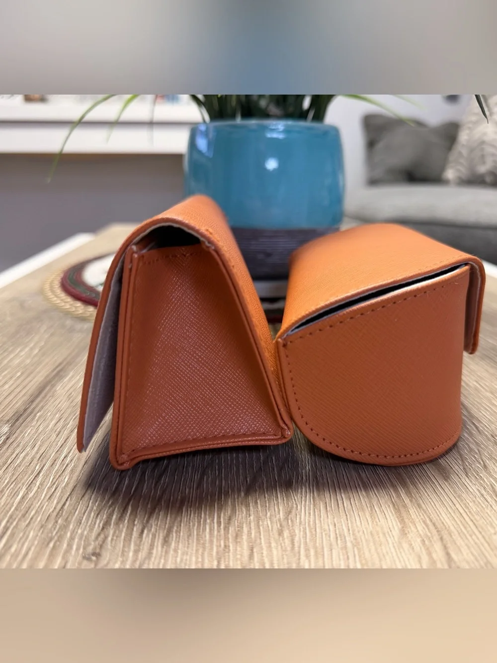 Lot of 2 Tory Burch Orange Saffiano Leather Eyewear Cases Gold Logo